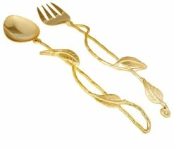 Outlet 🎉 Classic Touch Decor Classic Touch Gold Salad Servers With Leaf Design, Set Of Two - 13.75"L 🥰