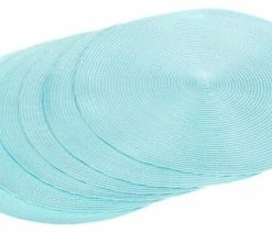Hot Sale 🔥 Design Imports Placemat Round Woven Aqua, Set Of 6 💯