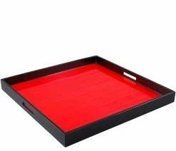 Best Pirce 🎉 Pacific Connections Lacquer Large Square Tray, Red Tulipwood Inlay ✨
