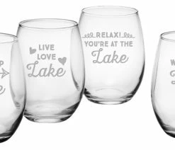 Cheap 🤩 Susquehanna Glass Company Lake Talk 4-Piece Stemless Wine Glass Set ✔️