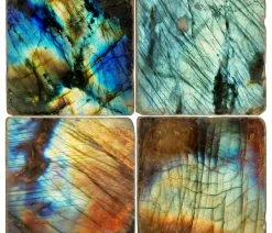 Best Pirce ⌛ Studio Art & Stone Tumbled Marble Coaster St/4 With Coaster Stand, Labradorite ⌛