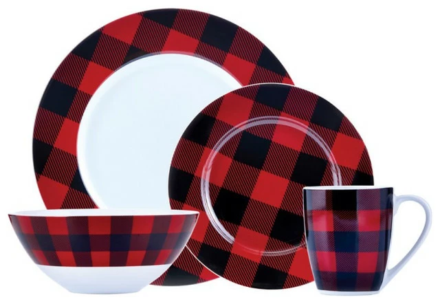 Budget π Safdie & Co. Porcelain Dinnerset 16 Piece Buffalo Plaid Red/Black π 1 Budget π Safdie & Co. Porcelain Dinnerset 16 Piece Buffalo Plaid Red/Black π
