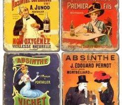 Brand new ⌛ Studio Art & Stone Tumbled Marble Coaster St/4 With Coaster Stand, Absinthe ⌛