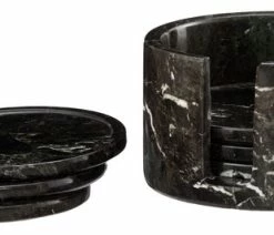 Buy 🧨 Marble Crafter Dionysus Collection Black And Gold Marble 6 Piece Coaster Set W/Caddie, Black ⭐