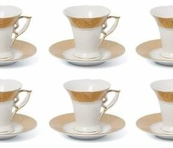 Promo ⭐ Royalty Porcelain 12-pc Espresso Coffee Set For 6, Gold Bone China (1310-C2002) 🔥