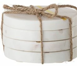 Best Pirce 💯 BLOOMINGVILLE White Marble Coasters With Striped Gold Metal Inlay, Set Of 4 🔔
