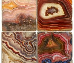 Flash Sale 🤩 Studio Art & Stone Tumbled Marble Coaster St/4 With Coaster Stand, Banded Agate 🌟