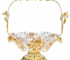 Coupon 🔔 GIFTS PLAZA Table Serving Basket With Handle 1pc, Fruit Bowl Gold With Crystals 🤩