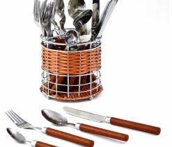 Top 10 👏 Nature Home Decor Flatware Set Of Stainless Steel With Wood Finish Design Handles And Round Caddy 🥰