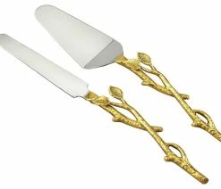 Hot Sale 🤩 Elegance 2-Piece Gilt Leaf Cake Servers Set, Gold Finish Leaf/Hammered Steel 🔔