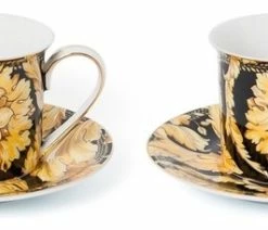 Buy ⌛ Royalty Porcelain Luxury Tea Or Coffee Cup Set, 24K Gold (4 PC, Floral Black) 🎉