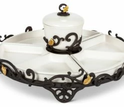 Cheapest 😀 Gerson Company Gold Leaf Ceramic Tidbit Or Crudite With 6 White Stoneware Sections And Dip Bow 😀