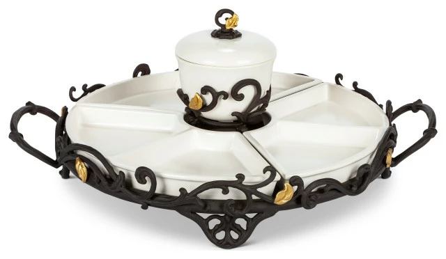 Cheapest ๐ Gerson Company Gold Leaf Ceramic Tidbit Or Crudite With 6 White Stoneware Sections And Dip Bow ๐ 1 Cheapest ๐ Gerson Company Gold Leaf Ceramic Tidbit Or Crudite With 6 White Stoneware Sections And Dip Bow ๐