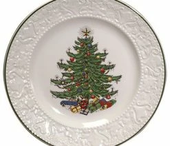 Best Sale 😀 Cuthbertson Original 🔔 Christmas Tree Dickens Embossed Salad Plate Round ⌛