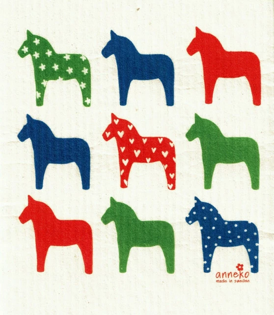Wholesale ๐ Anneko Swedish Dishcloth/Sponge Cloth: Dala Horse, Multicolor ๐ 1 Wholesale ๐ Anneko Swedish Dishcloth/Sponge Cloth: Dala Horse, Multicolor ๐