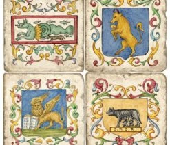 Flash Sale 👍 Studio Art & Stone Tumbled Marble Coaster St/4 With Coaster Stand, Italian Tiles 🧨