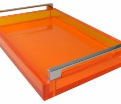 Best Sale 🎁 R16 Home Furniture Tray With Silver Handles, Neon Orange ✔️