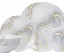 Promo ❤️ Safdie & Co. Porcelain Dinnerset 16 Piece Electric Marble 😍