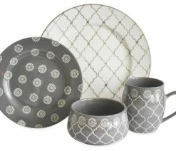 Budget 😀 Baum Essex Moroccan 16-Piece Dinnerware Set, Gray 🛒