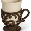 Best Sale ⭐ Geson Company Acanthus Leaf Cream Ceramic Cups With Brown Metal Base And Handle (Set Of 4) 😀