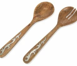 Discount 💯 Gerson Company Mango Wood With Metal Inlay Heritage Serving Utensils 🤩