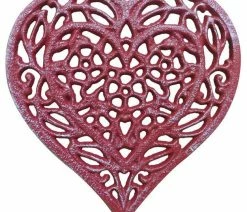 Buy 😉 Handcrafted Nautical Decor Rustic Red Whitewashed Cast Iron Heart Shaped Trivet 7" 👏
