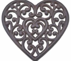 Promo 🧨 Import Wholesales Decorative Cast Iron Trivet, Ornate Heart, 8" Wide ❤️