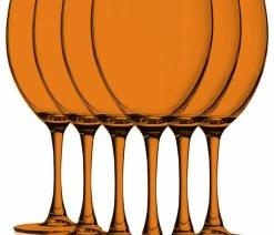 Wholesale 😉 TableTop King Nuance 10 Oz Accent Stem Wine Glasses - Set Of 6, Full Orange ⌛